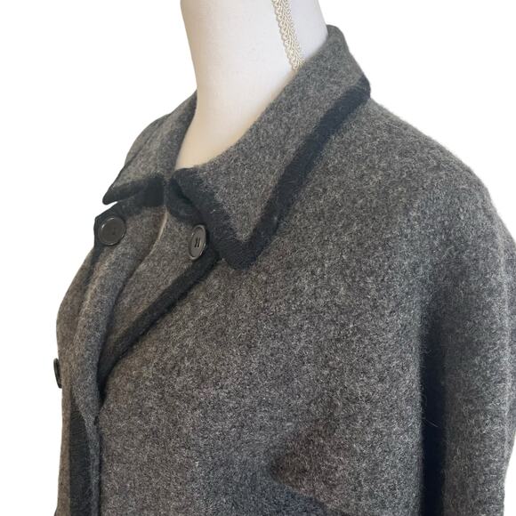 Herman GEIST Sweater Cardigan Blazer Boiled Wool Sz PM Petite Grey Black Vintage - Picture 4 of 9